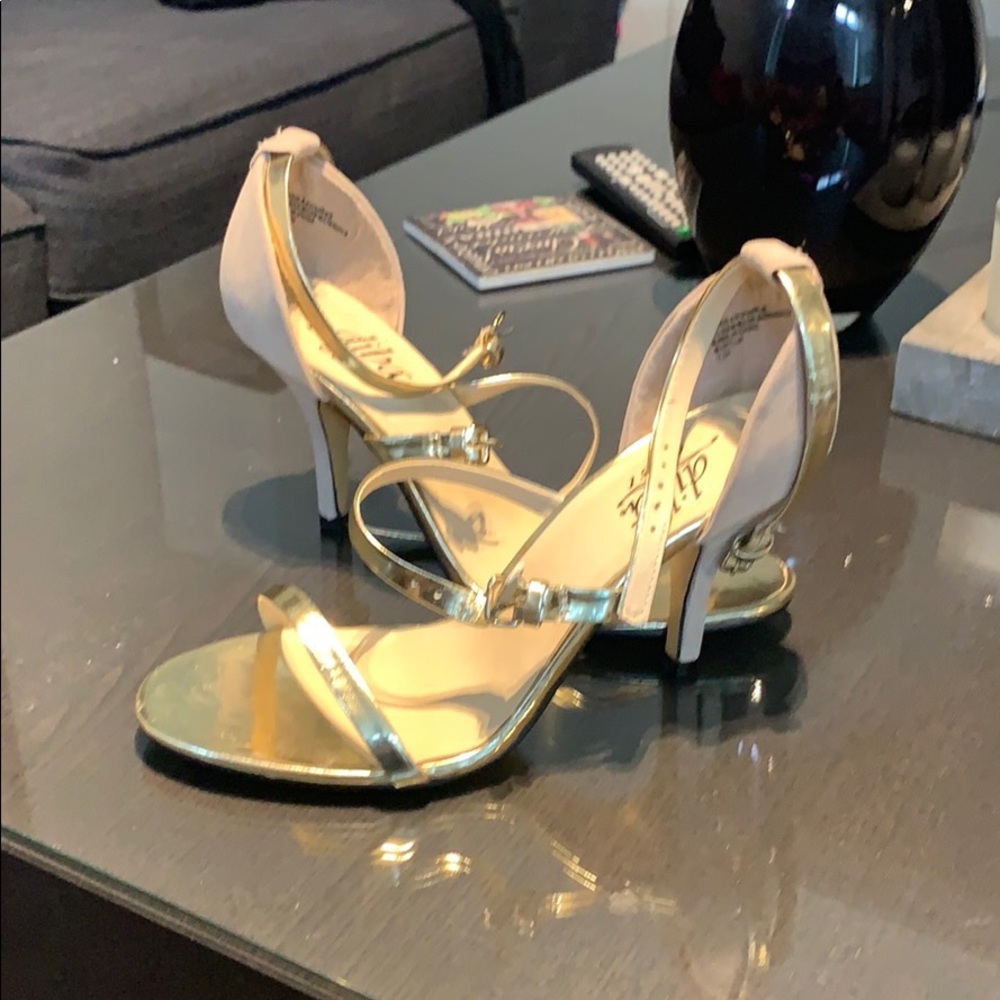 Grey and gold heels